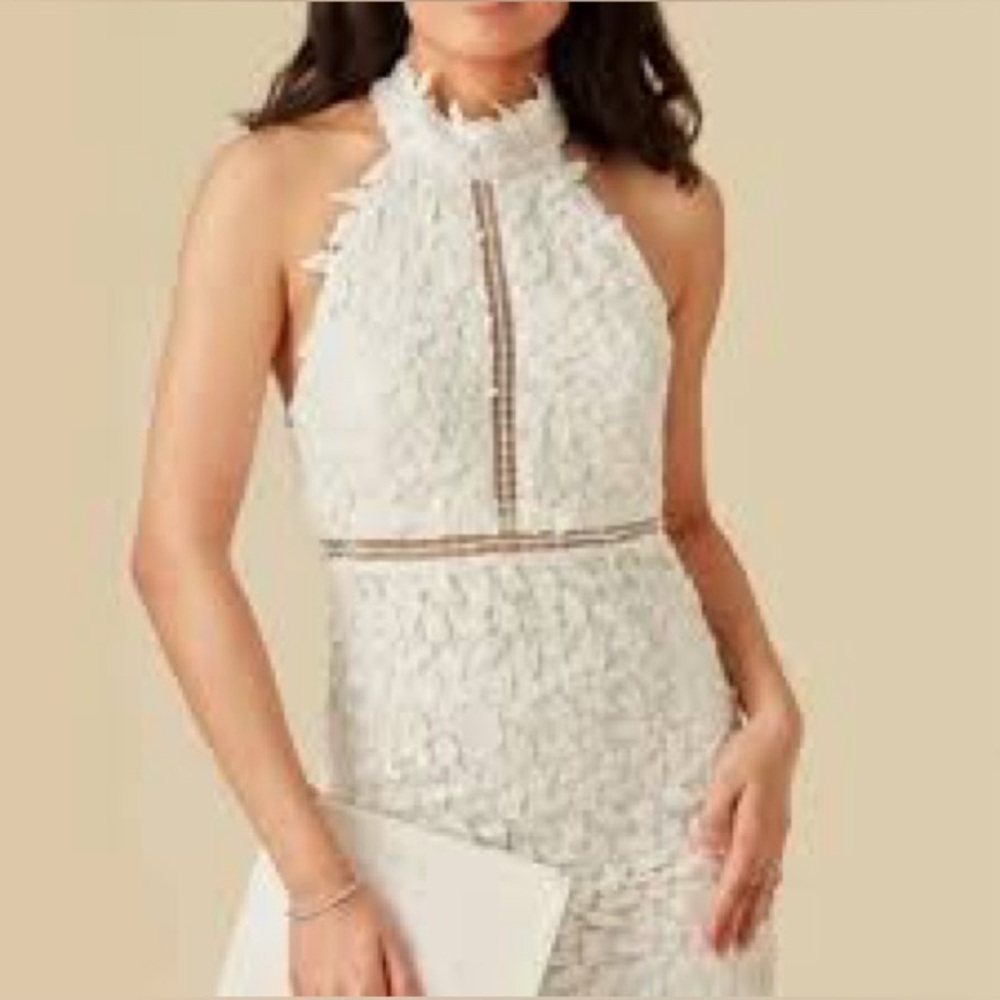BARDOT Gemma White Lace Sleeveless Halter Mini Dress Size 4/XS Bridal Wedding
